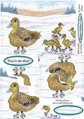 Duck Family Ice Skating Wavy Corner Stacker Topper