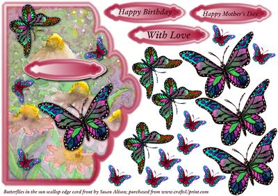 Butterflies in the Sun Scallop Edge Card Front Wth Decoupage