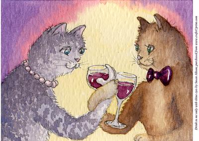 A4 Drink to Me Only with Thine Eyes Romantic Cats