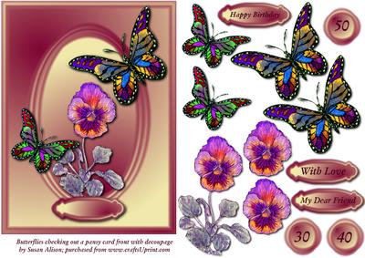 Butterflies Checking Out a Pansy Card Front with Decoupage