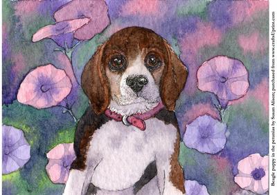 Beagle Puppy in the Petunias