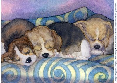 Beagle Puppies Asleep on the Sofa