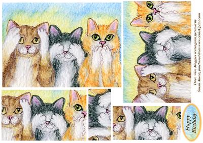 Three Wise Moggies Hear, See, Speak No Evil Stacker Topper