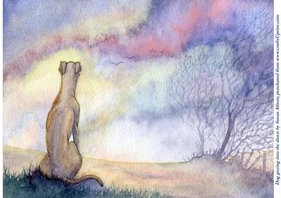 Dog Gazing Into the Dawn Landscape Painting