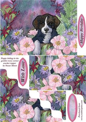 Puppy Hiding in the Garden Wavy Corner Stacker Topper