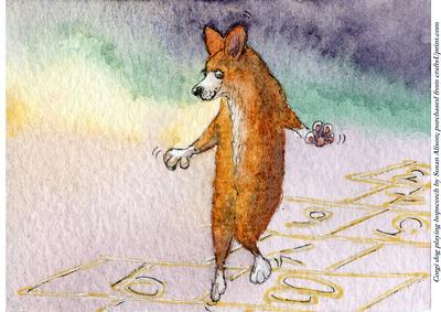 Corgi Dog Playing Hopscotch