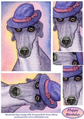 Greyhound Dog Wearing Trilby Hat Pyramid