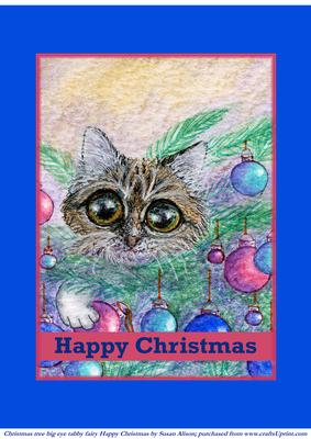 Christmas Tree Big Eye Tabby Cat Fairy Happy Christmas