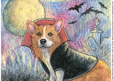Corgi Dracula in His Halloween Outfit