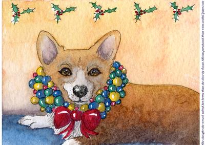 Corgi Dog Wearing Christmas Wreath