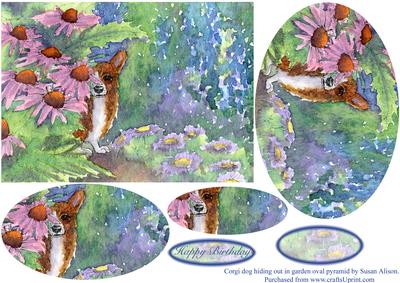 Corgi Dog Hiding Out in the Garden Oval Pyramid