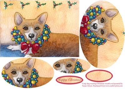 Corgi Dog Wearing Christmas Wreath Oval Pyramid
