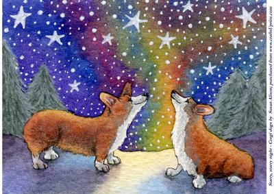 Starry, Starry Night - Corgi Dogs