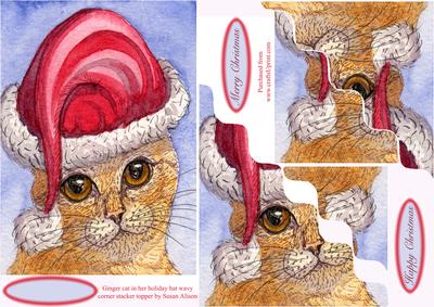 Ginger Cat in Her Holiday Hat Wavy Corner Stacker Topper