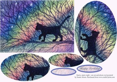 Starry, Starry Night - Cat Out and About - Oval Pyramid