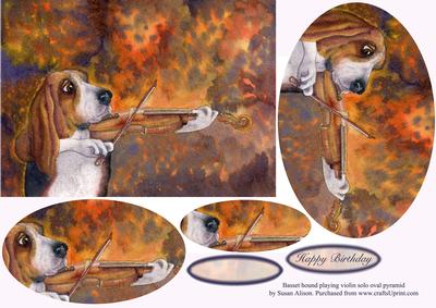 Basset Hound Dog Playing Violin Oval Pyramid