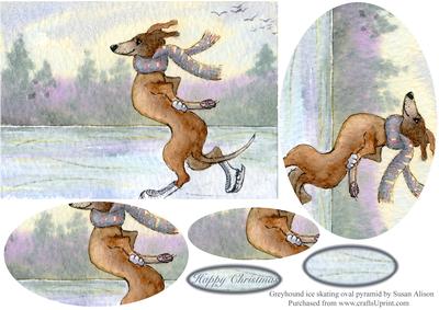 Greyhound Ice Skating (as They Do) Oval Pyramid
