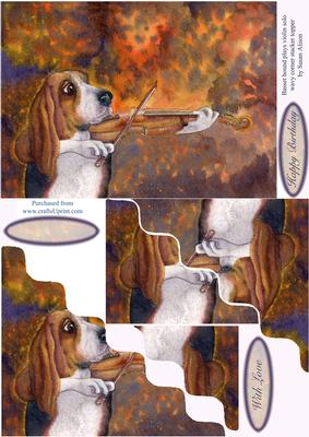 Basset Hound Dog Playing Violin Wavy Corner Stacker Topper