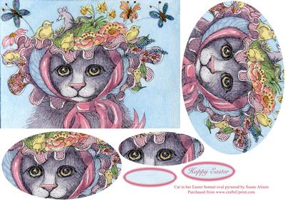 Cat in Her Easter Bonnet Oval Pyramid