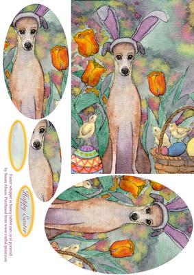Easter Whippet Dog in Bunny Rabbit Ears Oval Pyramid