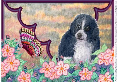 Puppy Watches Butterfly on Cherry Blossom A4 Mock Envelope