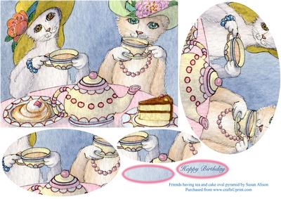 Friends Having Tea and Cake Oval Pyramid