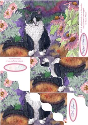Black & White Tuxedo Cat in the Garden Wavy Corner Stacker