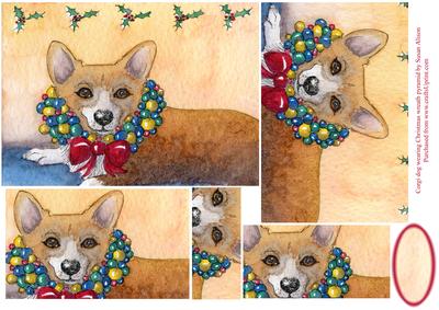 Corgi Dog Wearing Christmas Wreath Pyramid