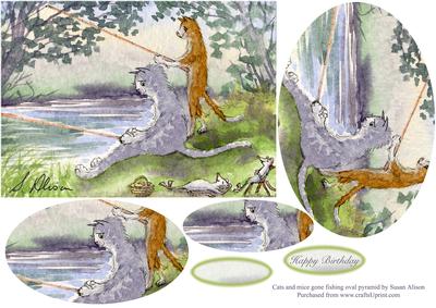 Cats & Mice Gone Fishing Oval Pyramid