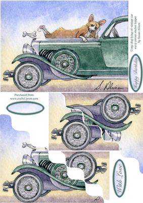 Corgi Dog Lying on Classic Car Wavy Corner Stacker Topper