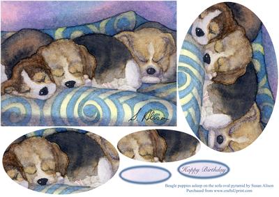 Beagle Puppies Asleep on the Sofa Oval Pyramid
