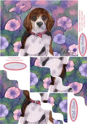 Beagle Puppy in the Petunias Wavy Corner Stacker Topper