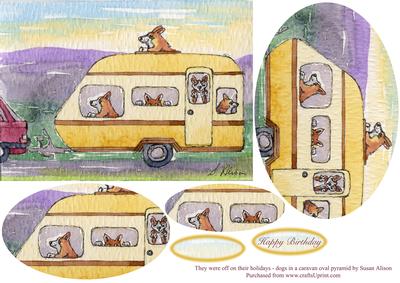 They Were Off on Their Holidays - Dogs in a Caravan Oval Pyr