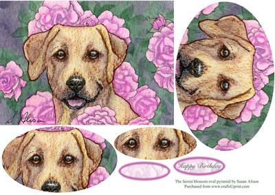 Labrador Retriever in the Flower Bed Oval Pyramid