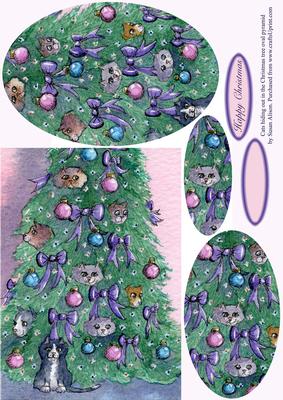 Cats Hiding Out in the Christmas Tree Oval Pyramid