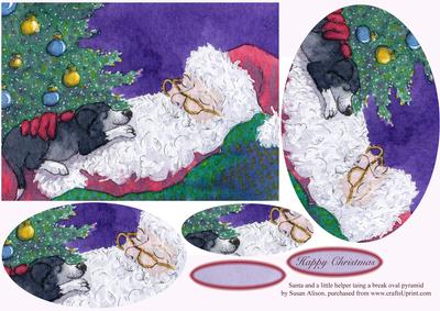 Santa and a Little Helper Taking a Break Oval Pyramid