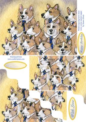 Welsh Corgi Dog Howl Choir Wavy Corner Stacker Topper