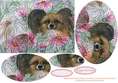 Papillon Butterfly Dog Hiding in the Daisies Oval Pyramid