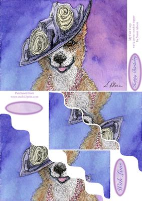 Corgi in My Fair Lady Hat Wavy Corner Stacker Topper