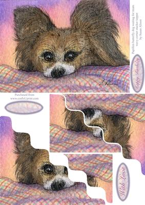 Papillon Butterfly Dog Waiting for Treats Wavy Corner Topper