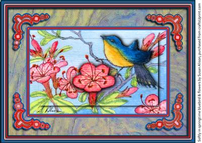 Softly in Springtime Bluebird & Flowers with 3D Effect