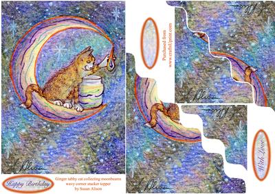 Ginger Tabby Cat Collecting Moon Beams Wavy Corner Stacker