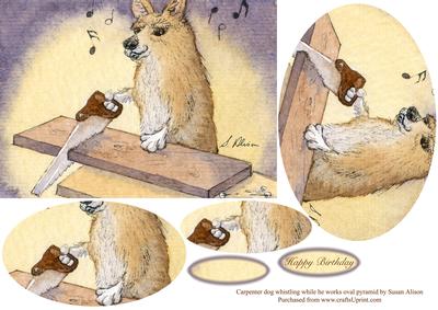 Carpenter Dog Whistling While He Works Oval Pyramage