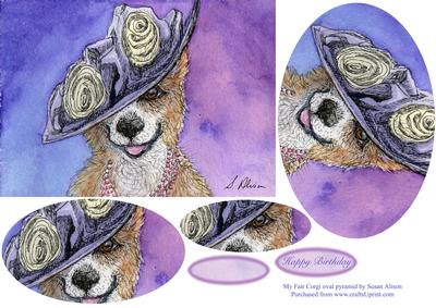 Corgi in My Fair Lady Hat Oval Pyramage