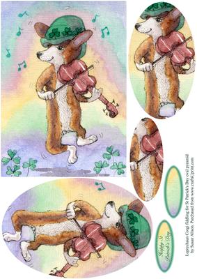 Leprechaun Corgi Fiddling for St Patrick's Day Oval Pyramage