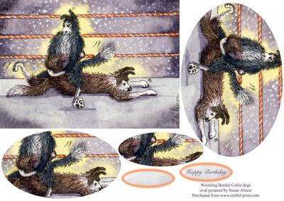 Wrestling Border Collie Dogs Oval Pyramage