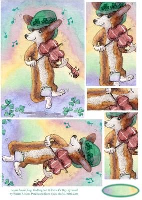 Leprechaun Corgi Fiddling for St Patrick's Day Pyramage