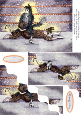 Wrestling Border Collie Dogs Wavy Corner Stacker Topper