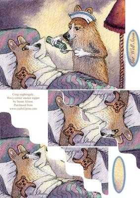 Corgi Dog Nurse and Patient Wavy Corner Stacker Topper