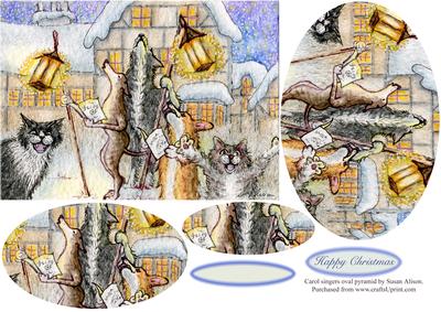 Carol Singers - Cats and Dogs and Lots of Snow Oval Pyramage